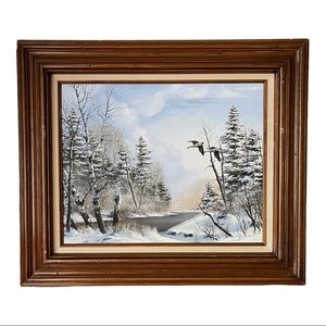 Anton Znaniecki Winter Landscape Bird River Oil Painting Christmas Holiday Decor